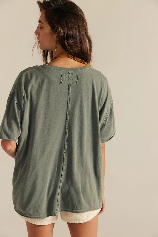 FREE PEOPLE NINA V TEE  OLIVE STONE