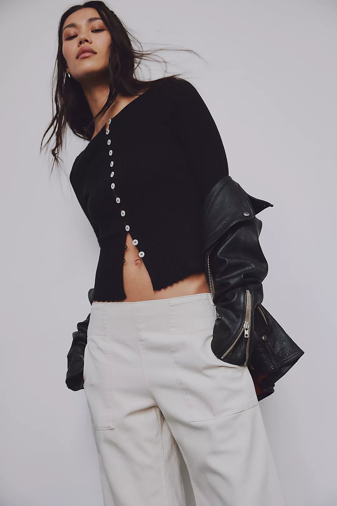 FREE PEOPLE TILLY LONG SLEEVE CARDIGAN BLACK