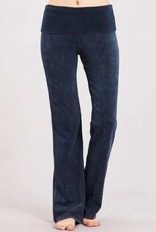 CHATOYANT MINERAL WASH BOOTCUT FLARE ROLL DOWN PANT CHARCOAL NAVY