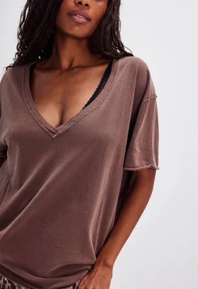 FREE PEOPLE NINA V NECK TEE UMBER EARTH