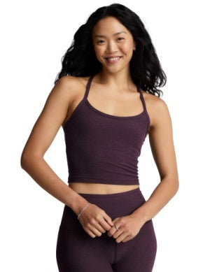 BEYOND YOGA SPACEDYE SLIM RACERBACK TANK EGGPLANT PURPLE HEATHER