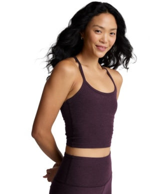 BEYOND YOGA SPACEDYE SLIM RACERBACK TANK EGGPLANT PURPLE HEATHER