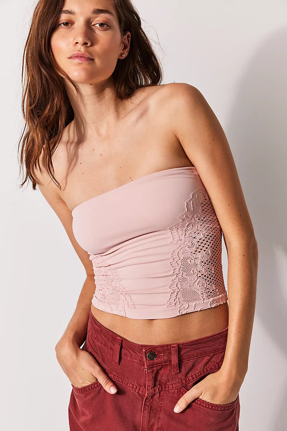 FREE PEOPLE TALK ABOUT IT TUBE TOP SILVER PINK