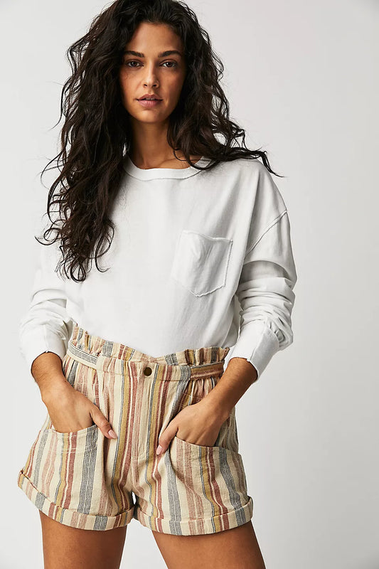 SALE FREE PEOPLE TOPANGA YARN DYE SHORT TAN COMBO