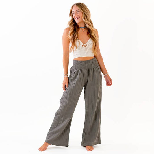 LOTUS AND LUNA WIDE LEG COTTON PANTS GRANITE