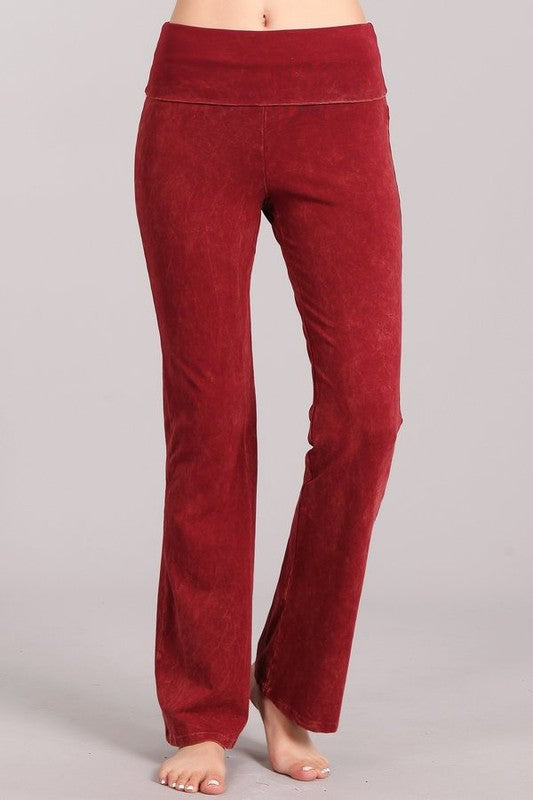 CHATOYANT MINERAL WASH BOOTCUT FLARE ROLL DOWN PANT RED CLAY