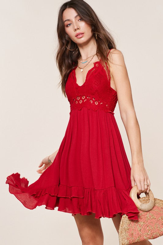 SALE LA MIEL BRALETTE SLIP DRESS IN RUBY