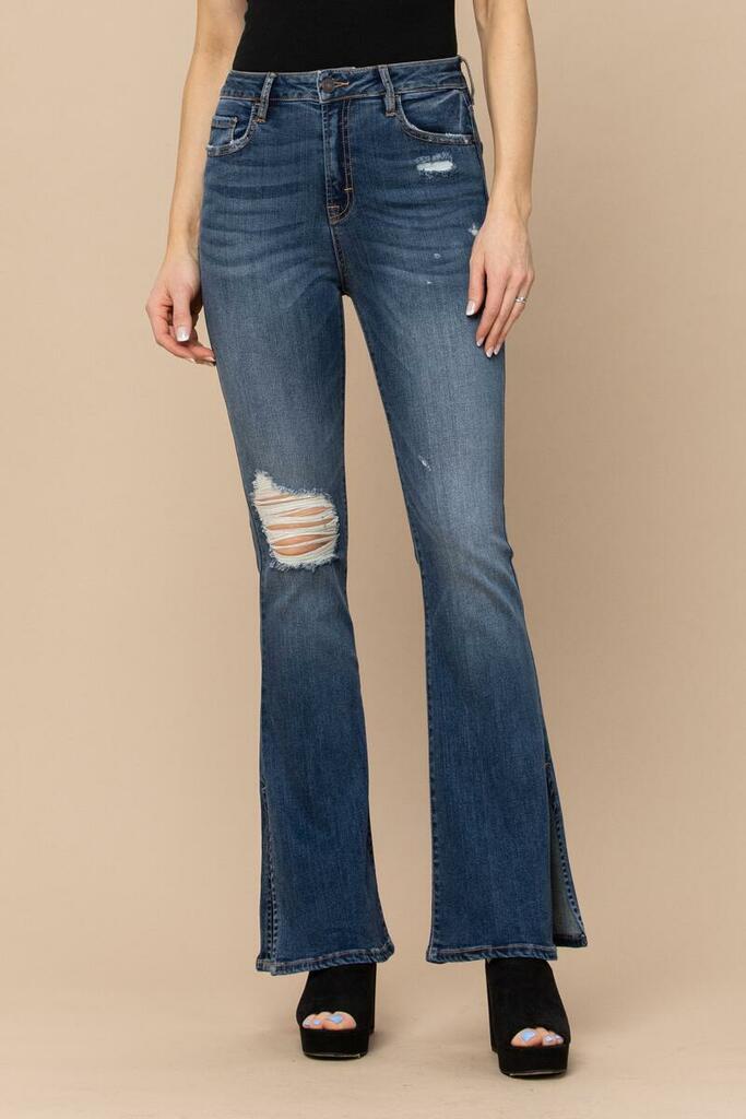 HIDDEN JEAN HAPPI HIGH RISE STRETCH FLARE WITH SIDE SLIT