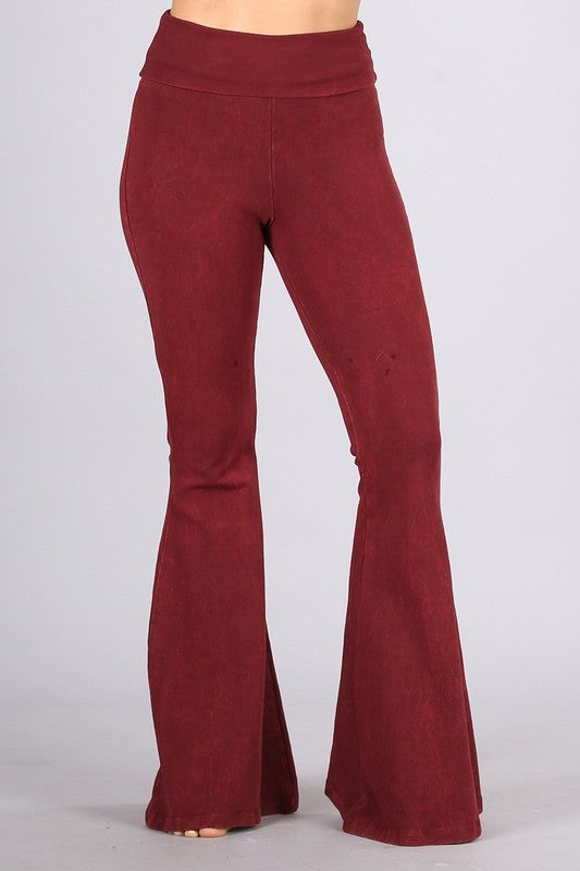 CHATOYANT MINERAL WASH BELL BOTTOM ROLL DOWN PANT RED CLAY