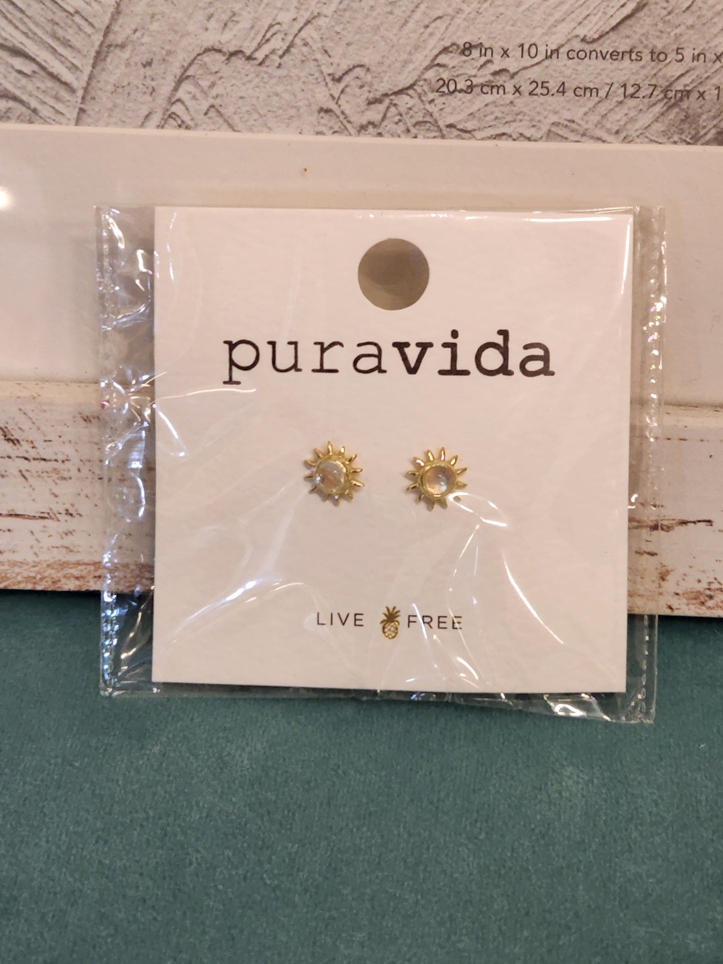 PURA VIDA MOONSTONE SUNRAY STUD EARRINGS SILVER OR GOLD NEW!