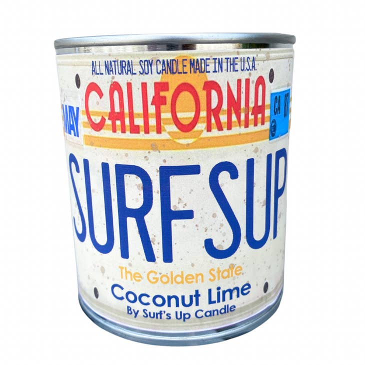 SURFS UP CALIFORNIA LICENSE PLATE PAINT CANDLE COCONUT LIME