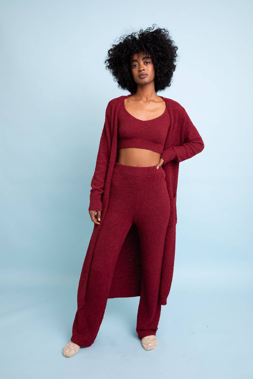 LETO COLLECTION BOUCLE COZY LOUNGE PANT MAROON