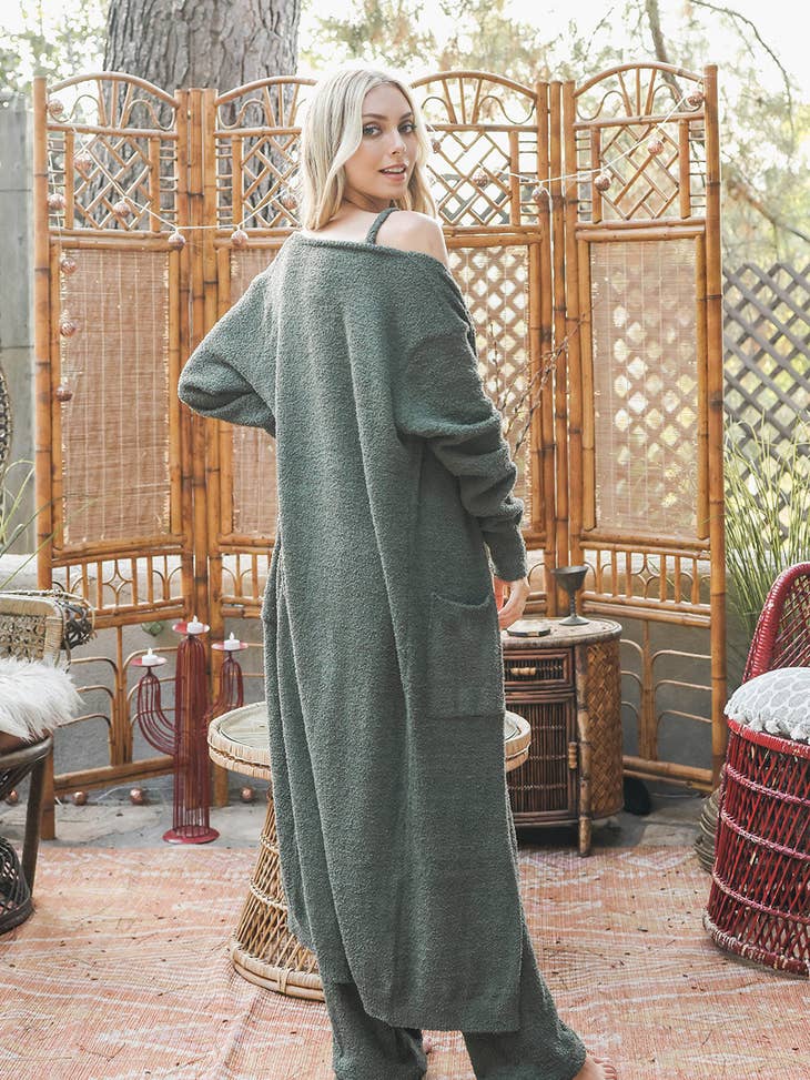 LETO COLLECTION BOUCLE COZY LONGLINE CARDIGAN OLIVE