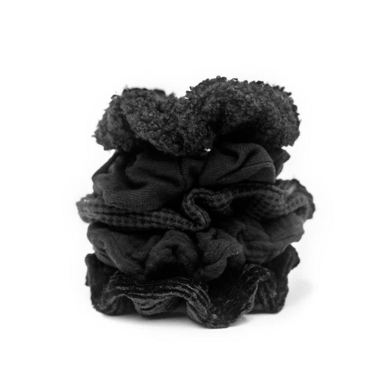 KITSCH ASSORTED 5pc TEXTURED SCRUNCHIES- BLACK