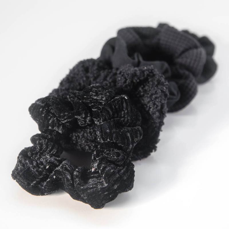 KITSCH ASSORTED 5pc TEXTURED SCRUNCHIES- BLACK