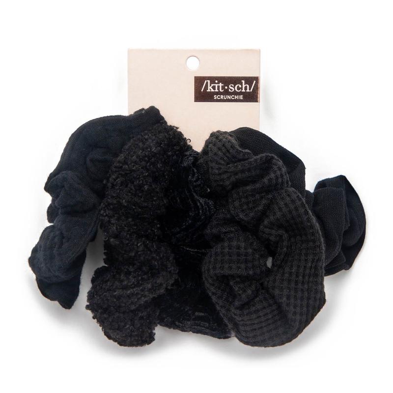 KITSCH ASSORTED 5pc TEXTURED SCRUNCHIES- BLACK