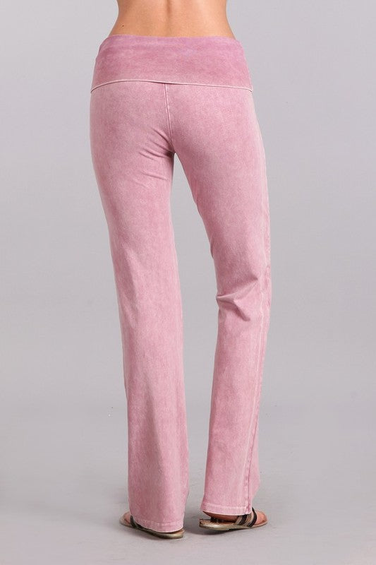 CHATOYANT MINERAL WASH BOOTCUT FLARE ROLL DOWN PANT ROSE PINK
