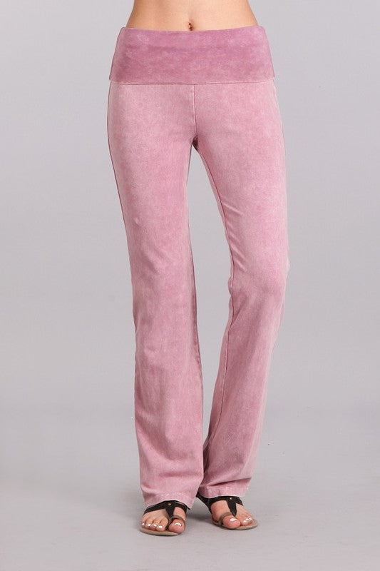 CHATOYANT MINERAL WASH BOOTCUT FLARE ROLL DOWN PANT ROSE PINK