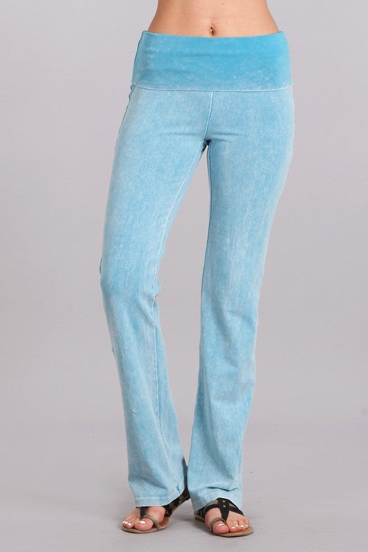 CHATOYANT MINERAL WASH BOOTCUT ROLL DOWN PANT SKY BLUE