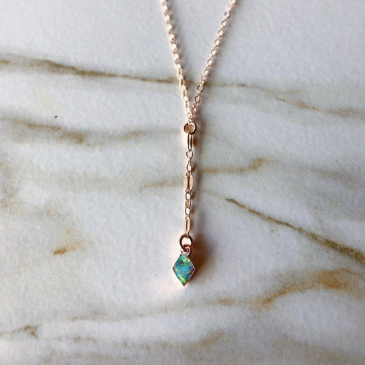 LESLIE FRANCESCA BITSY OPAL LARIAT NECKLACE ROSE GOLD 163