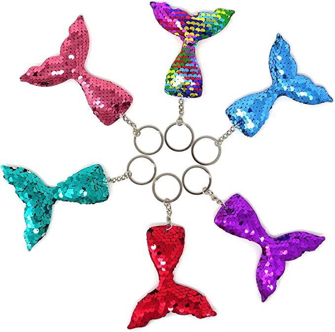 HONBAY GLITTER MERMAID FIN SEQUIN KEYCHAIN ASSORTED COLORS