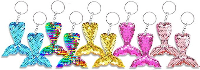 HONBAY GLITTER MERMAID FIN SEQUIN KEYCHAIN ASSORTED COLORS