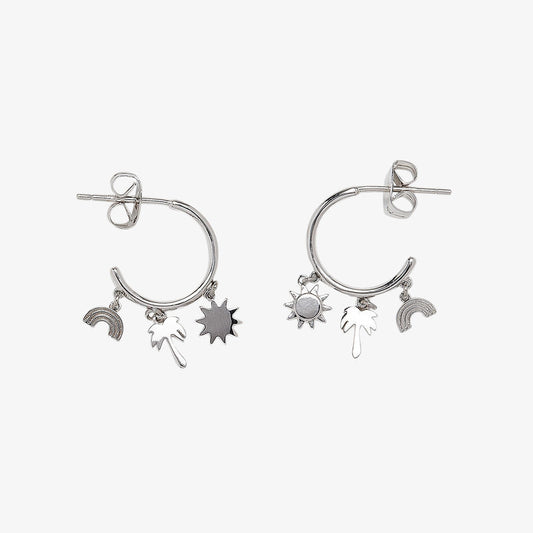PURA VIDA MAUI CHARM HUGGIES EARRINGS SILVER