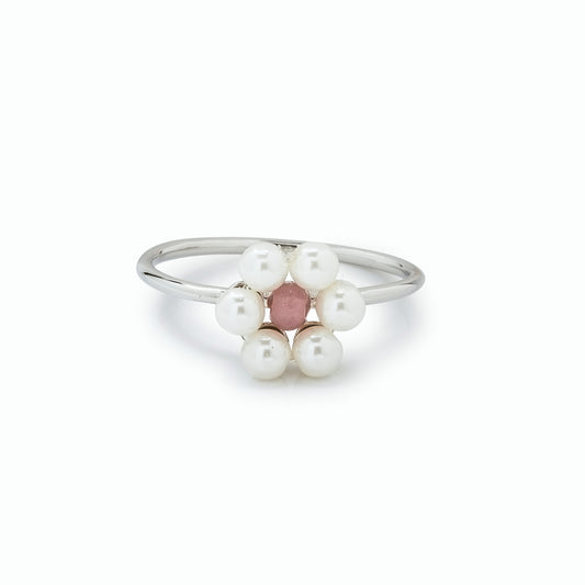 PURA VIDA BITTY PEARL FLOWER RING SILVER NEW!!