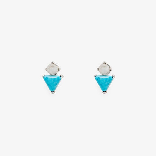 PURA VIDA TURQUOISE AND MOONSTONE STUD EARRINGS SILVER 