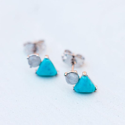 PURA VIDA TURQUOISE AND MOONSTONE STUD EARRINGS SILVER 