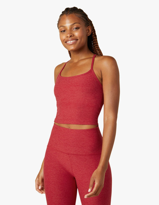 BEYOND YOGA SLIM RACERBACK CROPPED TANK CURRANT RED HEATHER