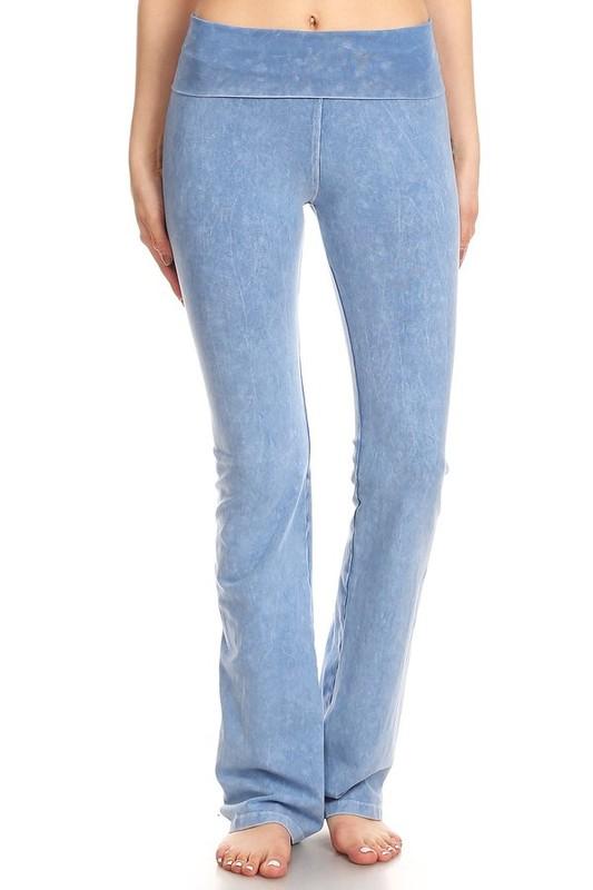 T PARTY ROLL DOWN WAIST MINERAL WASH BOOTCUT PANT BLUE