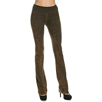 T PARTY ROLL DOWN WAIST MINERAL WASH BOOTCUT PANT BROWN