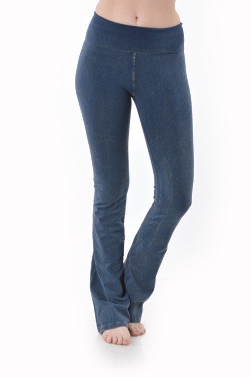 T PARTY ROLL DOWN WAIST MINERAL WASH BOOTCUT PANT NAVY