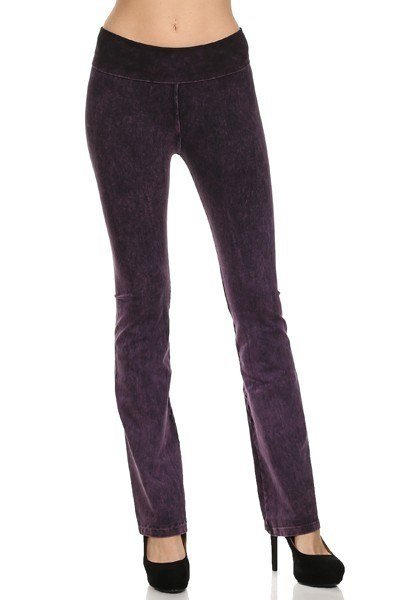 T PARTY ROLL DOWN WAIST MINERAL WASH BOOTCUT PANT PURPLE