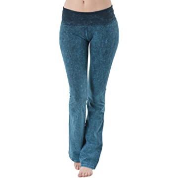 T PARTY ROLL DOWN WAIST MINERAL WASH BOOTCUT PANT TEAL