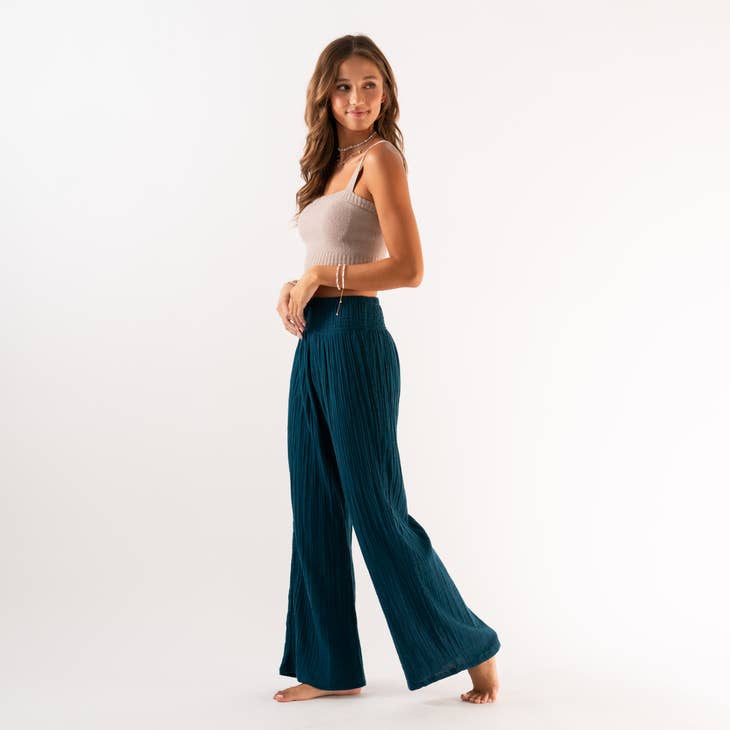 LOTUS AND LUNA WIDE LEG COTTON PANTS DEEP TEAL