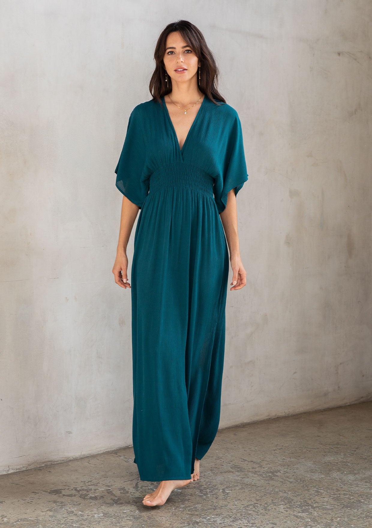 love stitch gauze kimono maxi dress LOVESTITCH BOHEMIAN SLEEVE PEACOCK – Bubble Lounge Boutique Size:A/B (0-2) Adjustable spaghetti straps Church Hats Red Chiffon A-Line V-Neck