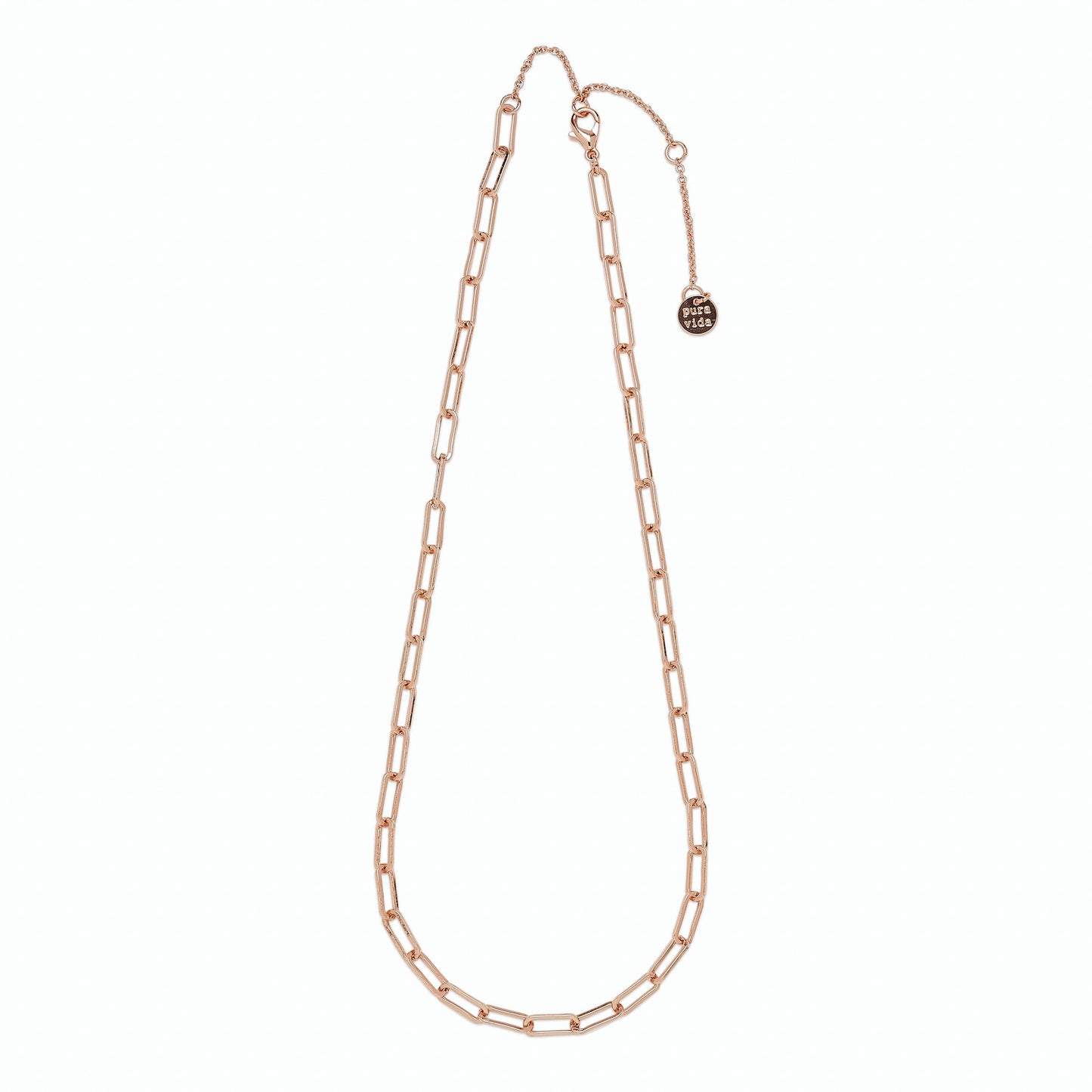 PURA VIDA SIMPLE PAPERCLIP NECKLACE ROSE GOLD NEW