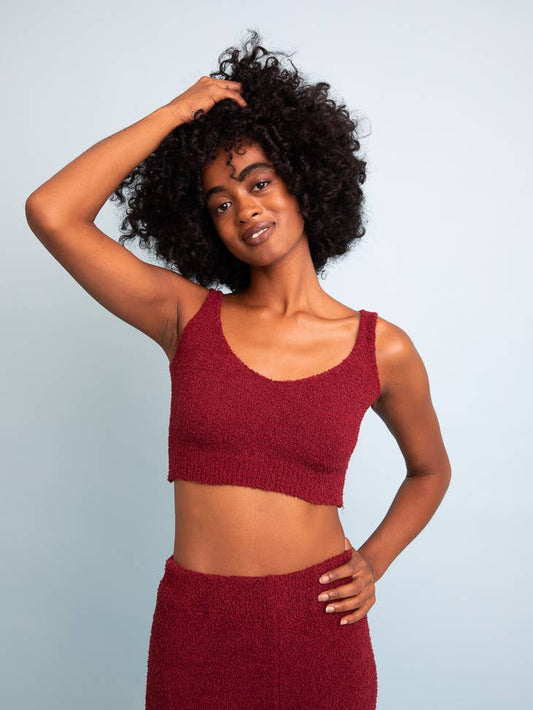 LETO COLLECTION BOUCLE COZY BRALETTE MAROON