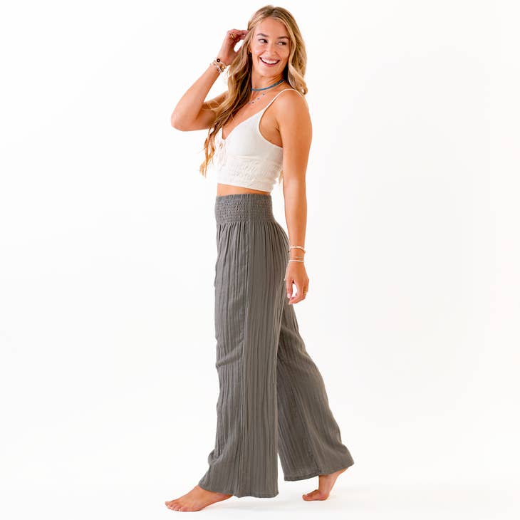 LOTUS AND LUNA WIDE LEG COTTON PANTS GRANITE