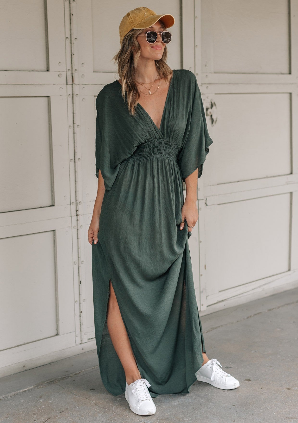 LOVESTITCH  BOHEMIAN KIMONO SLEEVE MAXI DRESS MILITARY