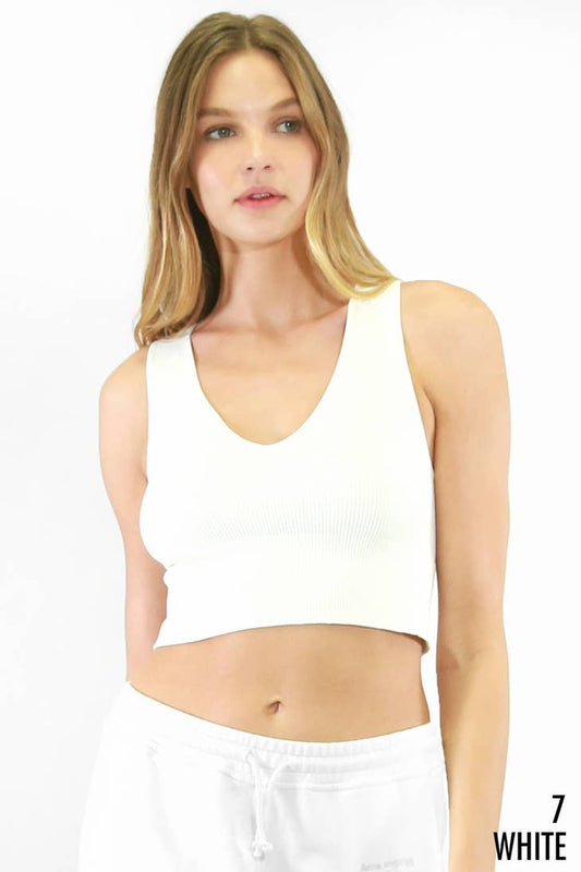 NIKIBIKI  Plunge V-Neck Crop Top White