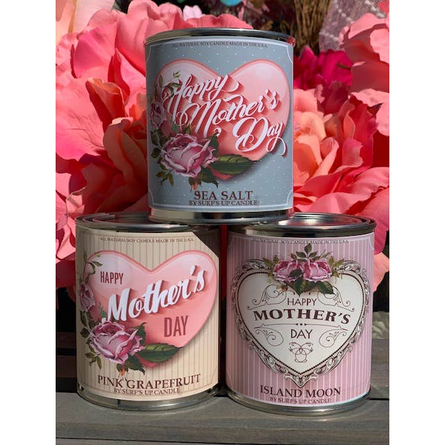 SURFS UP HAPPY MOTHER'S DAY VINTAGE PINT PAINT CAN CANDLE PINK GRAPEFRUIT