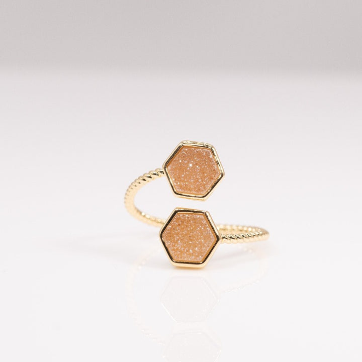 LESLIE FRANCESCA DUO TWISTED STACK RING CHAMPAGNE DRUZY 527