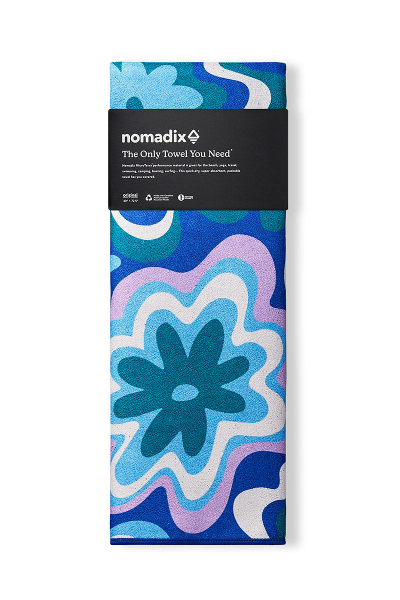 NOMADIX ORIGINAL TOWEL GROOVY FLOWERS BLUE GREEN