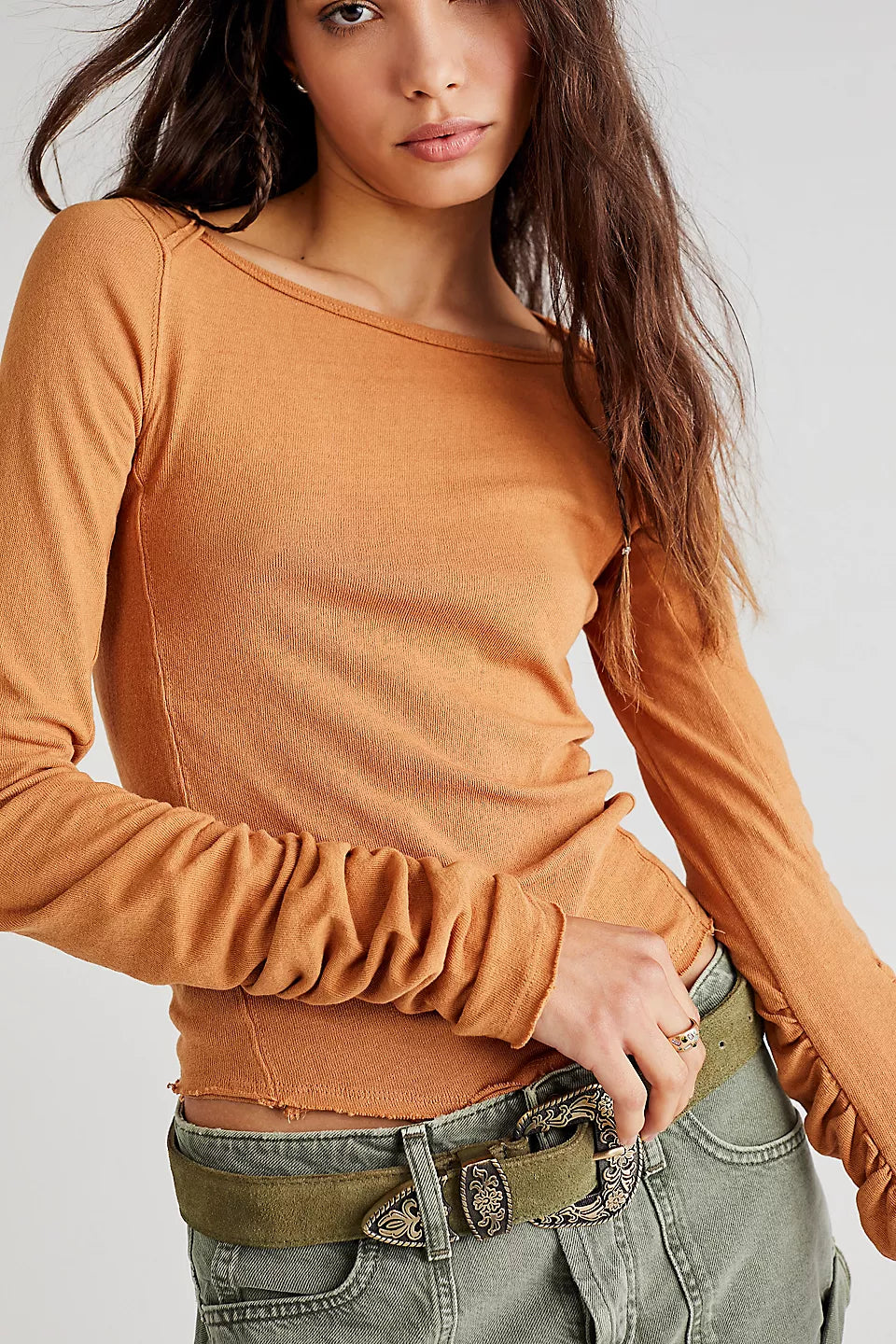 FREE PEOPLE WE THE FREE LIZZY LONG SLEEVE GOLDEN NUGGET