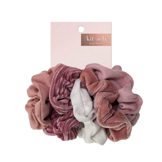 KITSCH VELVET SCRUNCHIES BLUSH/MAUVE 5 PACK